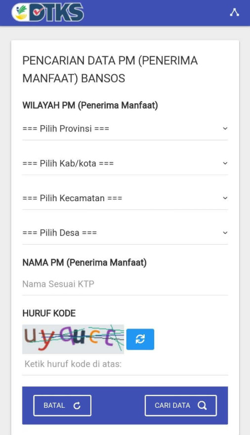 Tampilan Awal situs Resmi Cek Bansos Kemensos RI