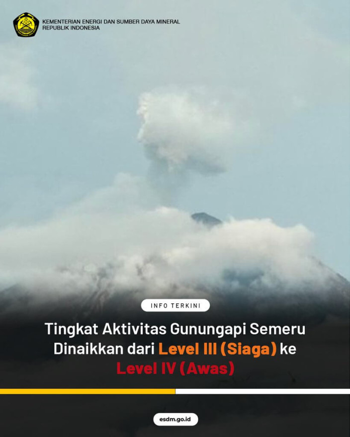 Status Gunung Semeru Level IV, AWAS