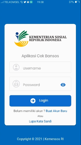 Halaman Daftar atau Login Aplikasi Cek Bansos Kemensos