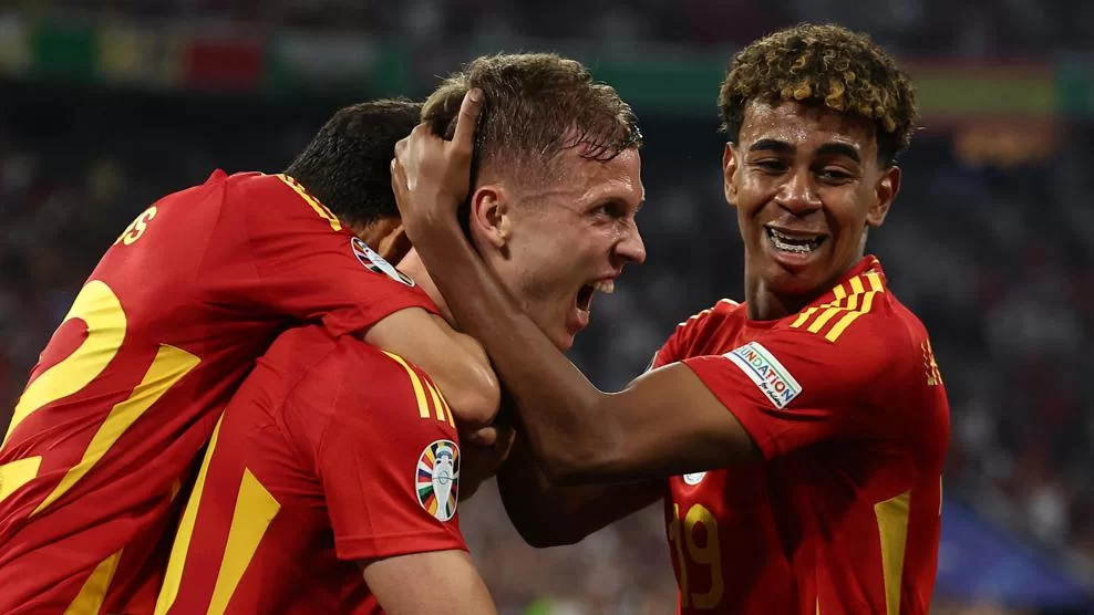 Dani Olmo dan Lamine Yamal menjadi pencetak gol bagi Spanyol di Munich (Foto: AFP melalui Getty Images)