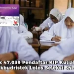 Pusat Layanan Pembiayaan Pendidikan (Puslapdik) Kemendikbud Ristek mencatat ada sebanyak 47.039 atau 20,6 persen dari 228.383 pendaftar KIP Kuliah Kemendikbudristek jalur Seleksi Nasional Berbasis Prestasi (SNBP) Tahun 2024 dinyatakan lolos.