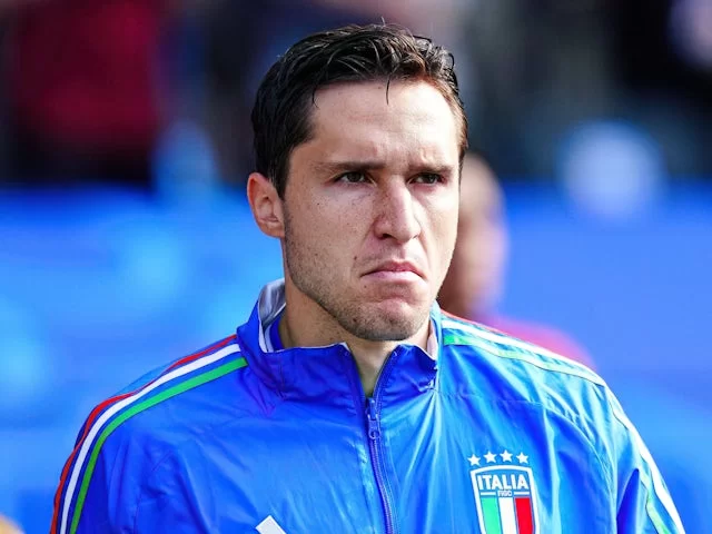 Federico Chiesa dari Italia difoto pada bulan Juni 2024. (c) Imago