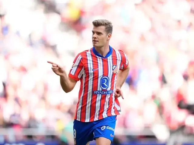 Alexander Sorloth dari Atletico Madrid merayakan gol pada 3 November 2024. (c) IMAGO