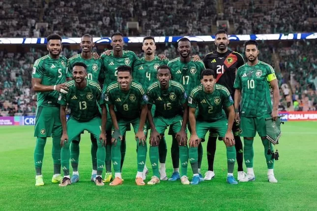 Squad Timnas Arab Saudi saat melawan Timnas Indonesia di matchday 1 babak ketiga Kualifikasi Piala Dunia 2026 zona Asia. 