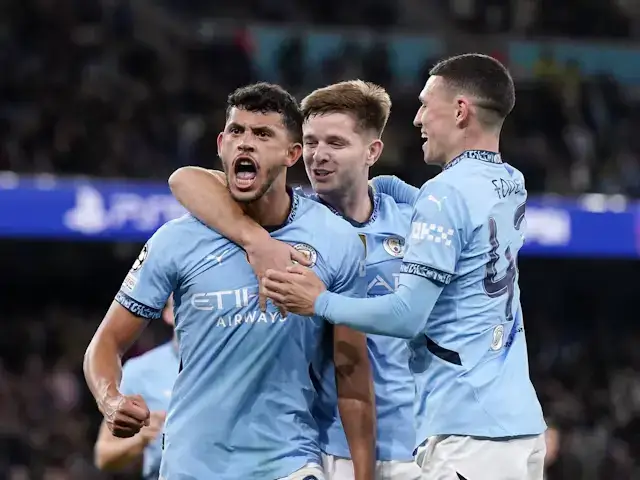 Matheus Nunes dari Manchester City merayakan pada 18 Oktober 2024 (c) IMAGO