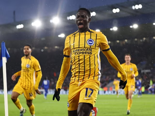 Yankuba Minteh merayakan kemenangan untuk Brighton & Hove Albion pada 8 Desember 2024 (c) Imago