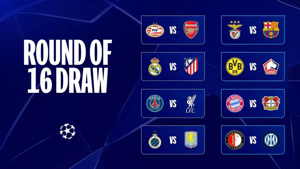 Hasil Drawing Babak 16 Besar Liga Champions 2024/2025 (c) UEFA