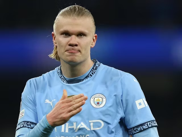 Striker Manchester City Erling Haaland merayakan golnya pada 11 Februari 2025 (c) Imago