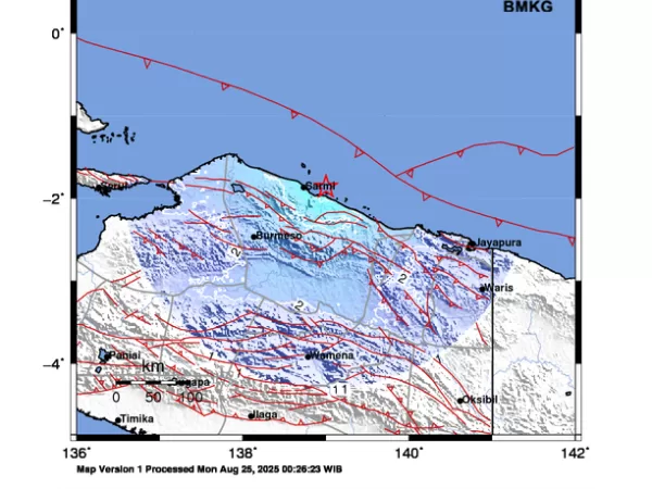 Gempa M5 Guncang Sarmi Papua, Pusat di Darat Kedalaman 15 Km