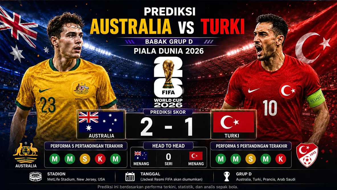 Prediksi Australia vs Turki di Babak Grup D Piala Dunia 2026