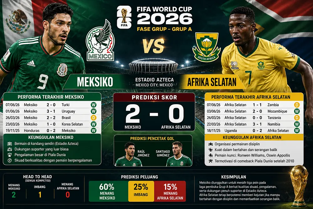 Prediksi Meksiko vs Afrika Selatan di Fase Grup Piala Dunia 2026