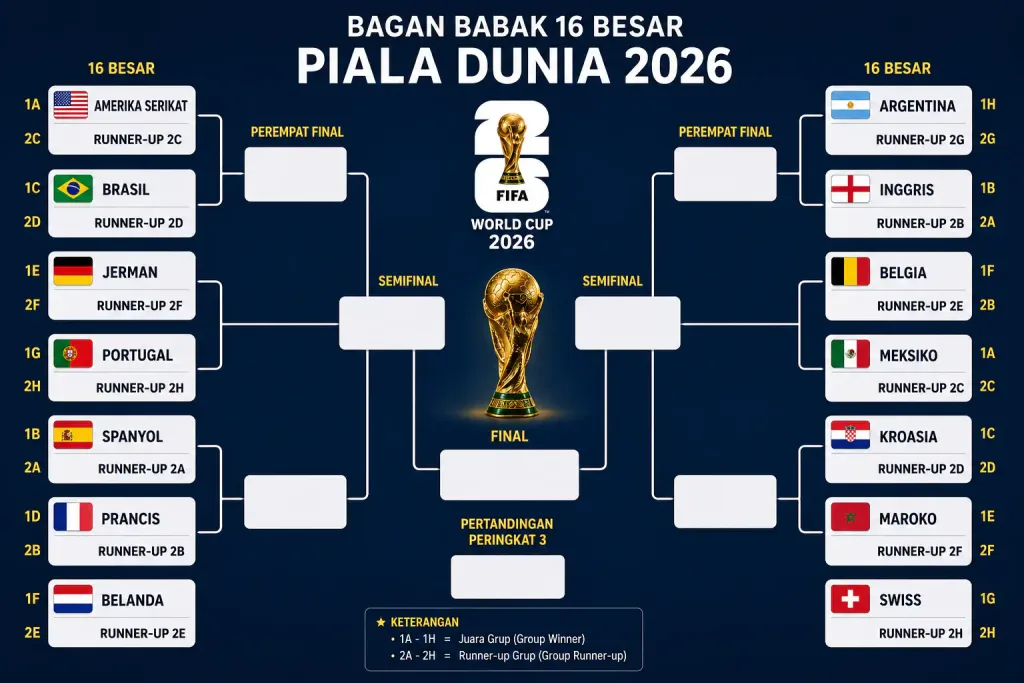 Bagan Lengkap Babak 16 Besar Piala Dunia 2026