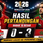 Hasil Kanada vs Maroko di Babak 16 Besar Piala Dunia 2026