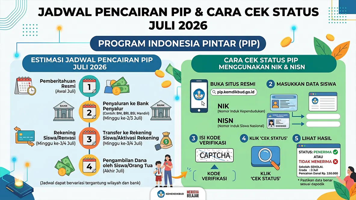 Jadwal Pencairan PIP Juli 2026 dan Cara Cek Status Penerima Menggunakan NIK dan NISN.