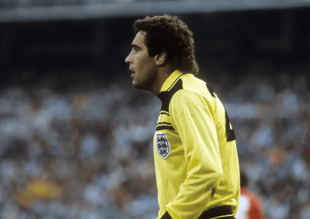 Penjaga gawang Peter Shilton (Inggris) Piala Dunia 1982, Tim nasional, Jersey nasional Madrid Pertandingan internasional sepak bola Tim putra tanggal 05-07-1982 (c) FIFA/Imago/Kicker/Eissner