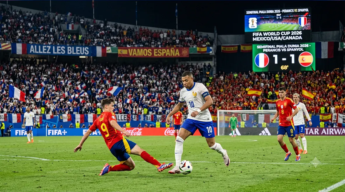 Prediksi Prancis vs Spanyol di Semifinal Piala Dunia 2026 (Gemini Generated Image)